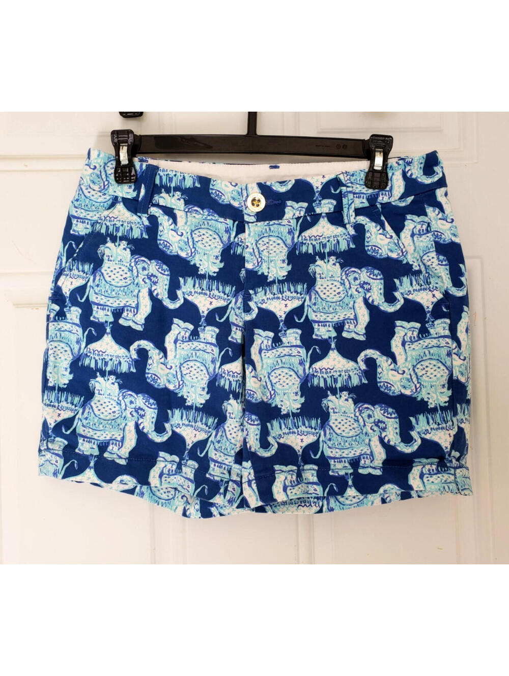 Lilly Pulitzer Shorts Sz 2 Blue Indigo Joy Ride Elephant The Jayne Stretch